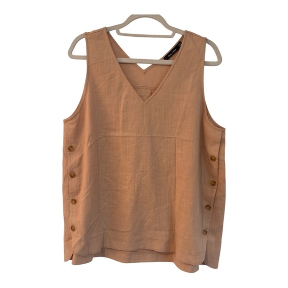 Doe & Rae Womens XL Peach Textured V-Neck Sleeveless Tank Top Side Button Detail